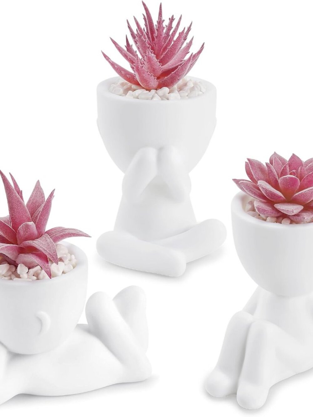 3 Pcs Fake Succulents Plants Artificial Pink Room Office Desk Decor For Women
